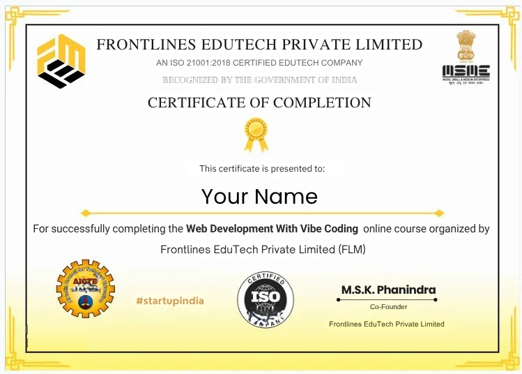 web development with vibe coding course completion certificate frontlinesedutech
