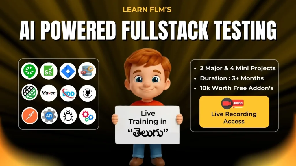 AI Powered fullstack testing course in telugu, home page poster | FLM | Frontlinesedutech