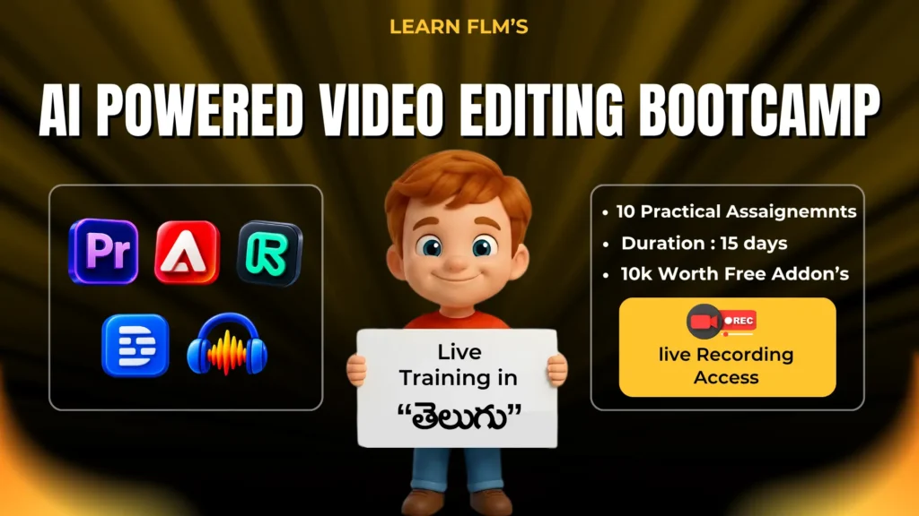 AI Powered video editing course in telugu home page poster | FLM | Frontlinesedutech